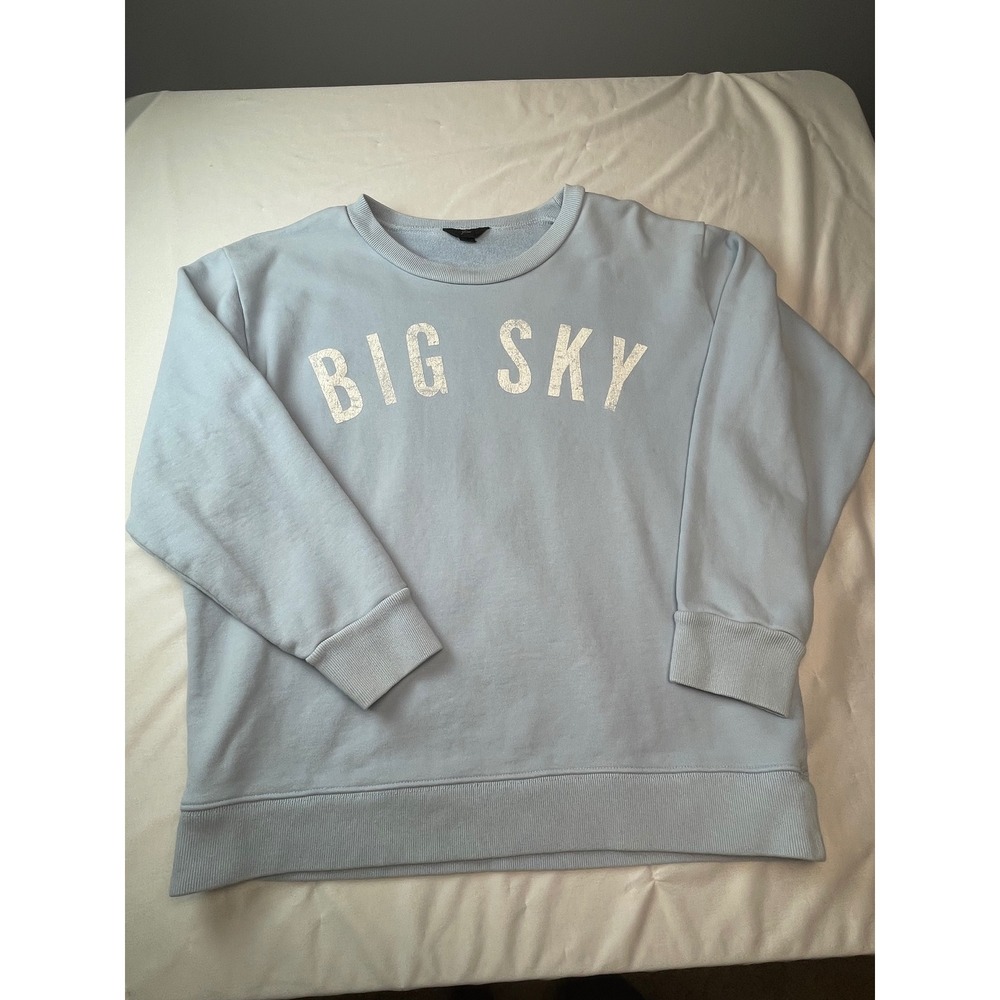 J.Crew Womens Big Sky Graphic Sweatshirt Light Blue Cotton Crewneck Size M